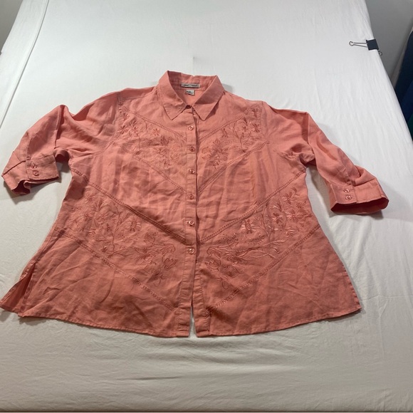 Edward Woman Tops - Edward Woman Linen Cardigan Top Women’s 2X Button down long sleeve Top shirt